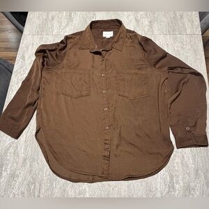 American Eagle Women’s brown button-down long-sleeve blouse Size XL